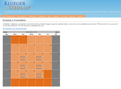 Online Calender for Asset Protection Consultation